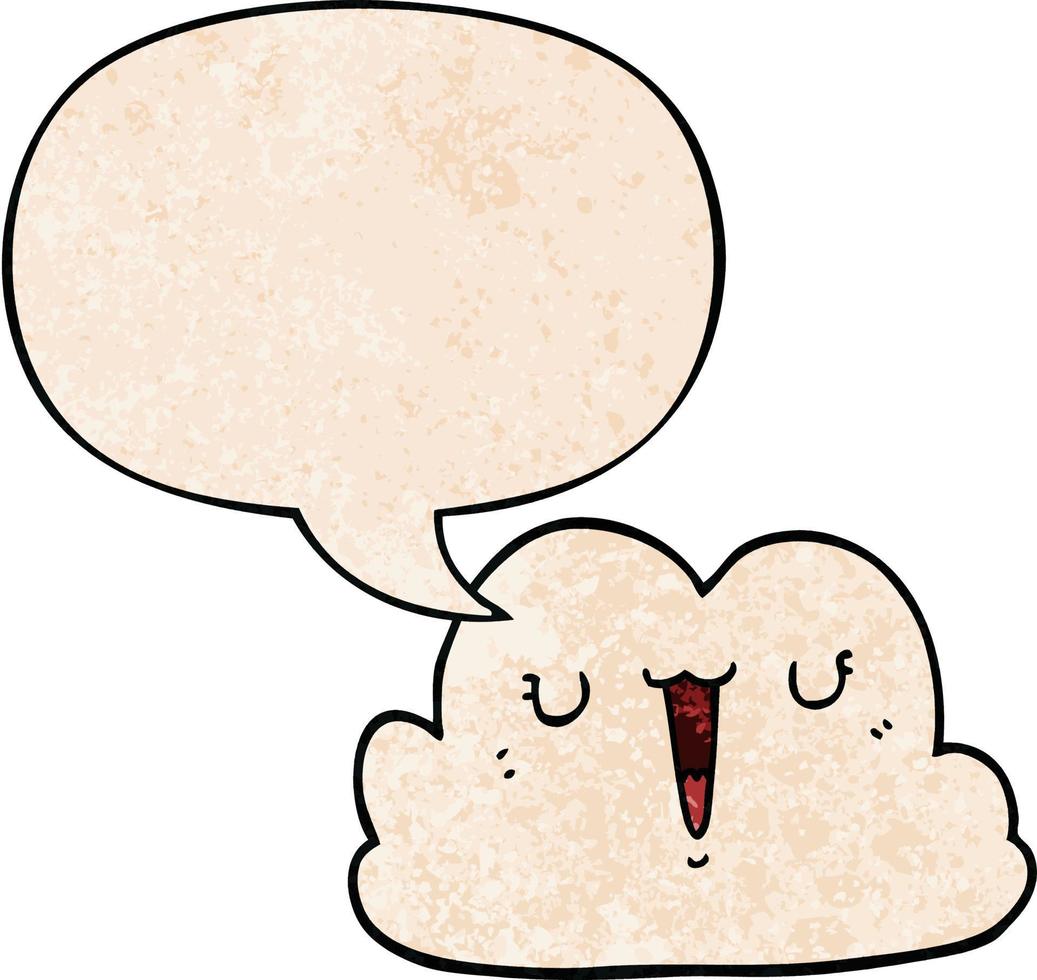 cute cartoon cloud and speech bubble in retro texture style vector