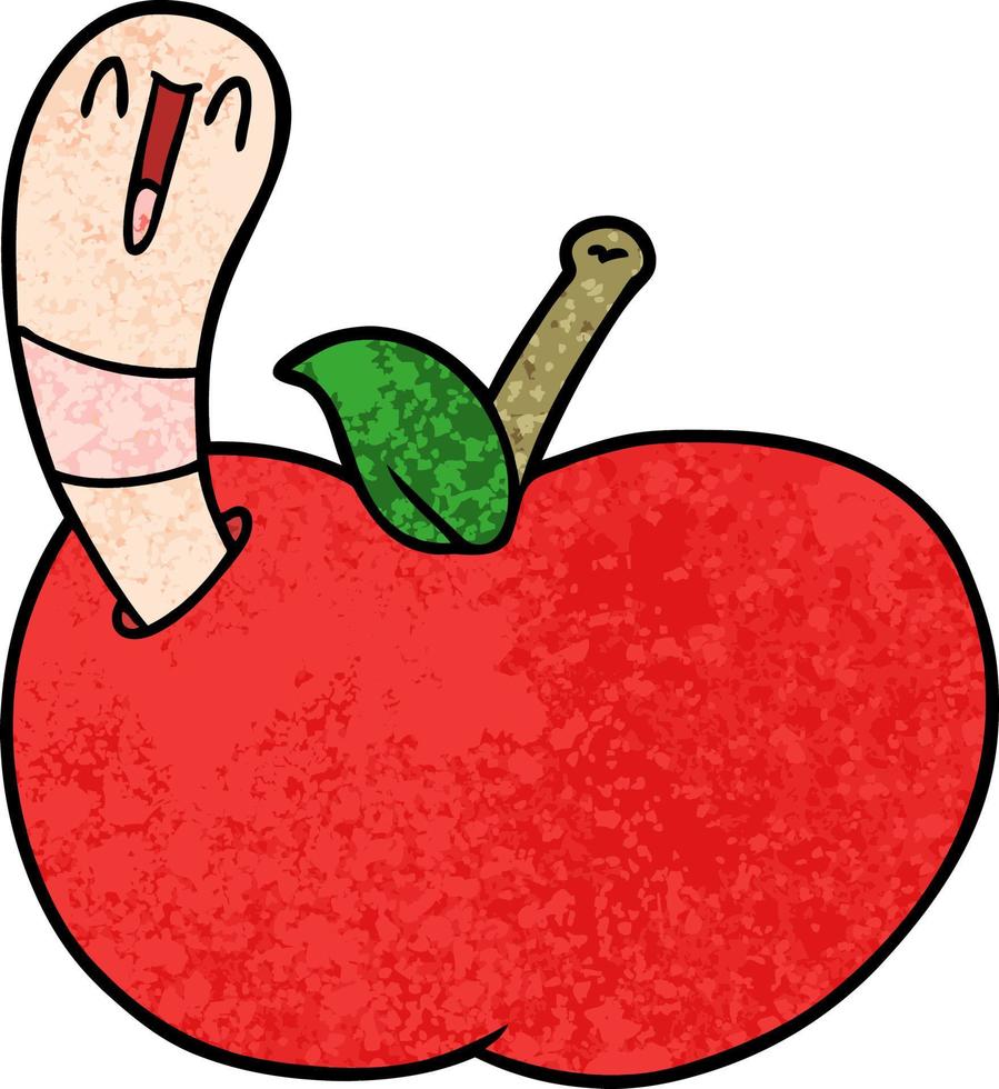 cartoon worm in apple vector