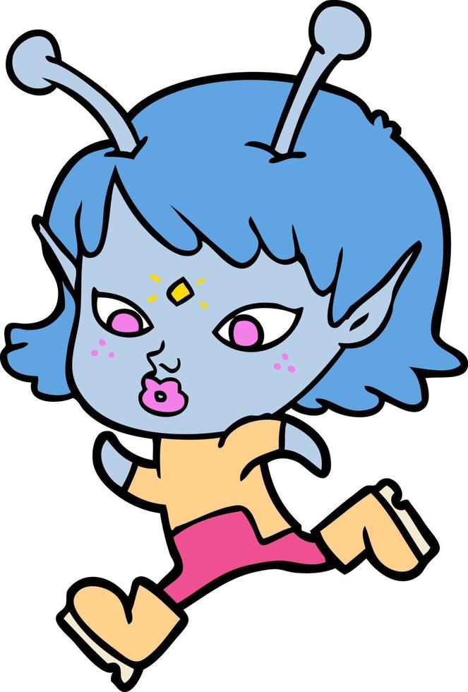 pretty cartoon alien girl running vector