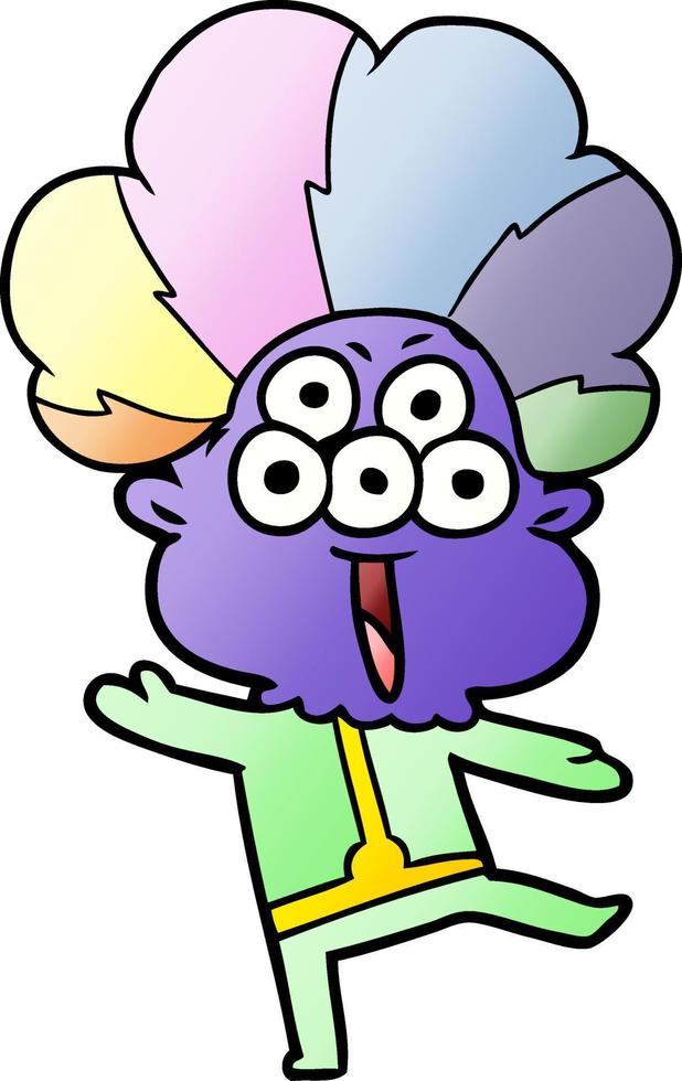 happy cartoon alien dancing in clown wig vector