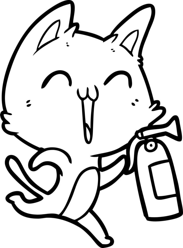 happy cartoon cat with fire extinguisher vector