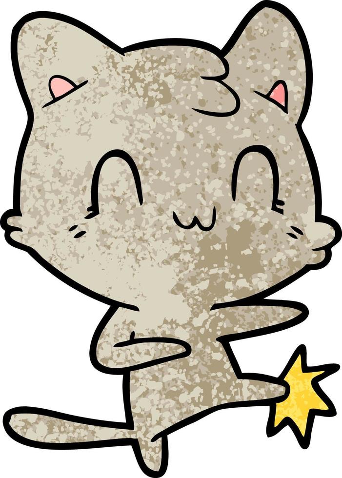 cartoon happy cat karate kicking vector