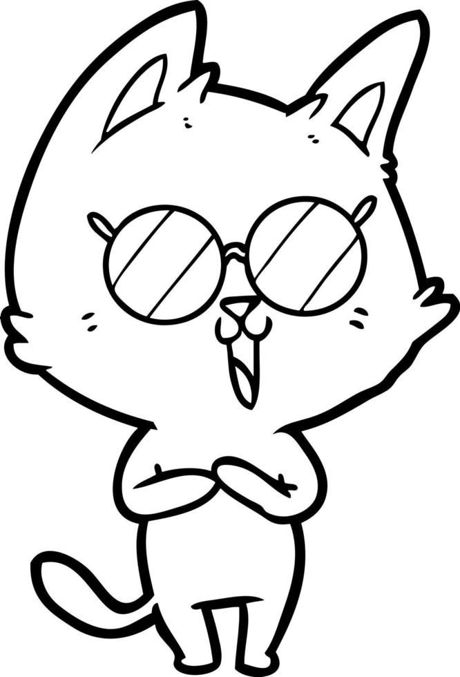 funny cartoon cat wearing sunglasses vector
