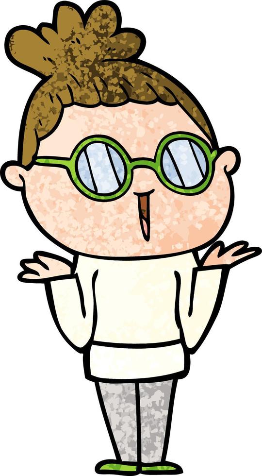 cartoon shrugging woman wearing spectacles vector