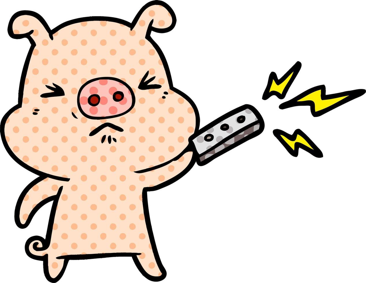 cartoon grumpy pig with remote control vector