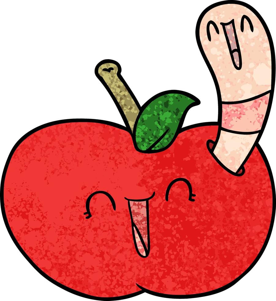 gusano de dibujos animados en manzana feliz vector