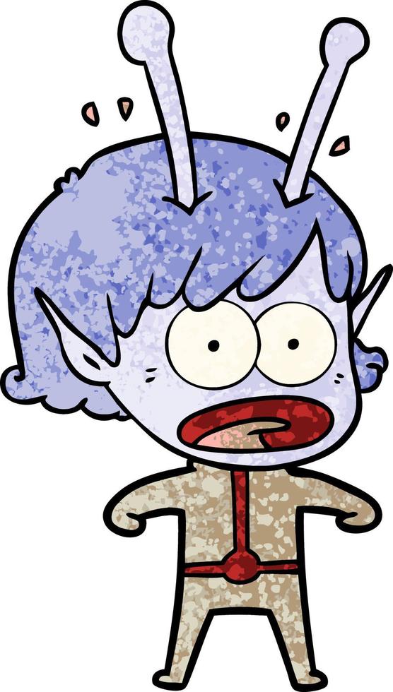 cartoon shocked alien girl vector