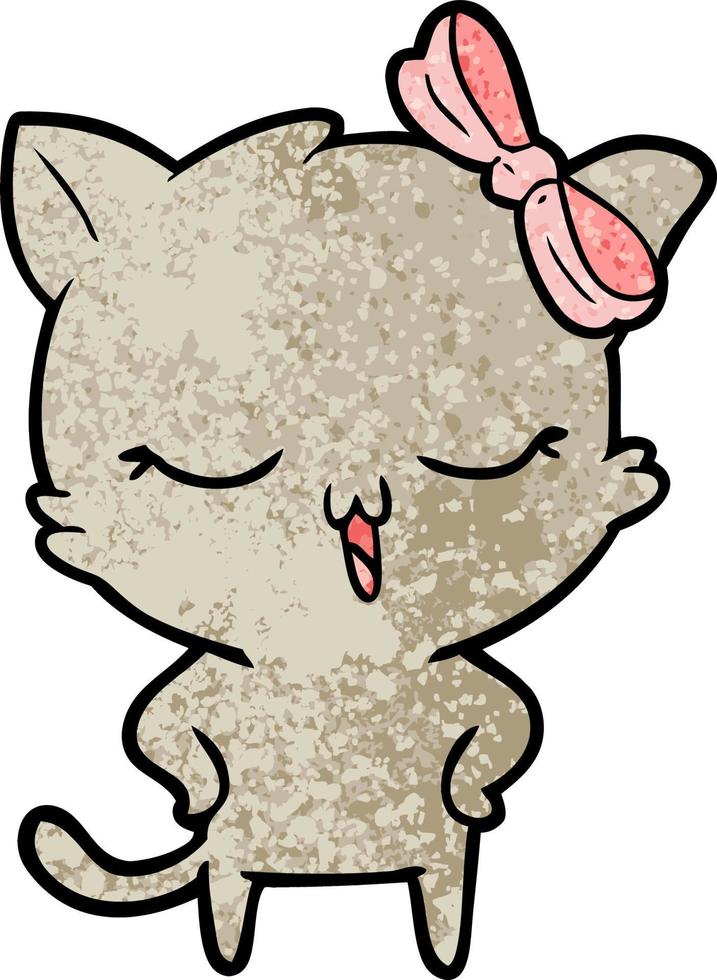 cartoon cat with bow on head and hands on hips vector