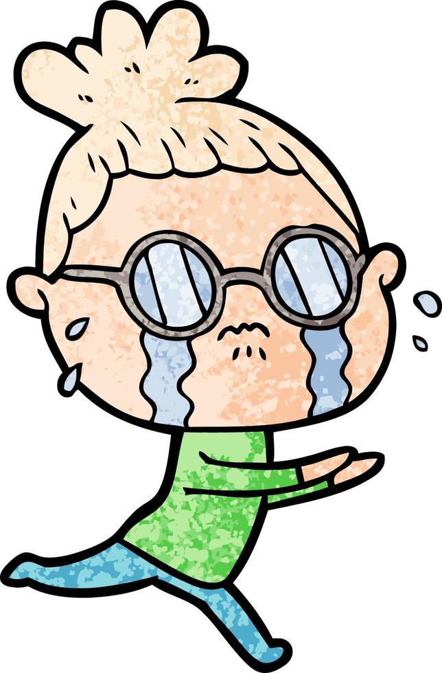 cartoon crying woman wearing spectacles vector