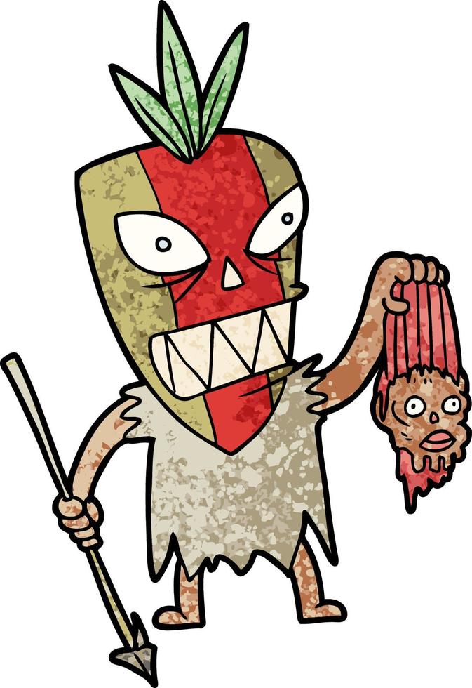 cartoon tribesman with shrunken head vector