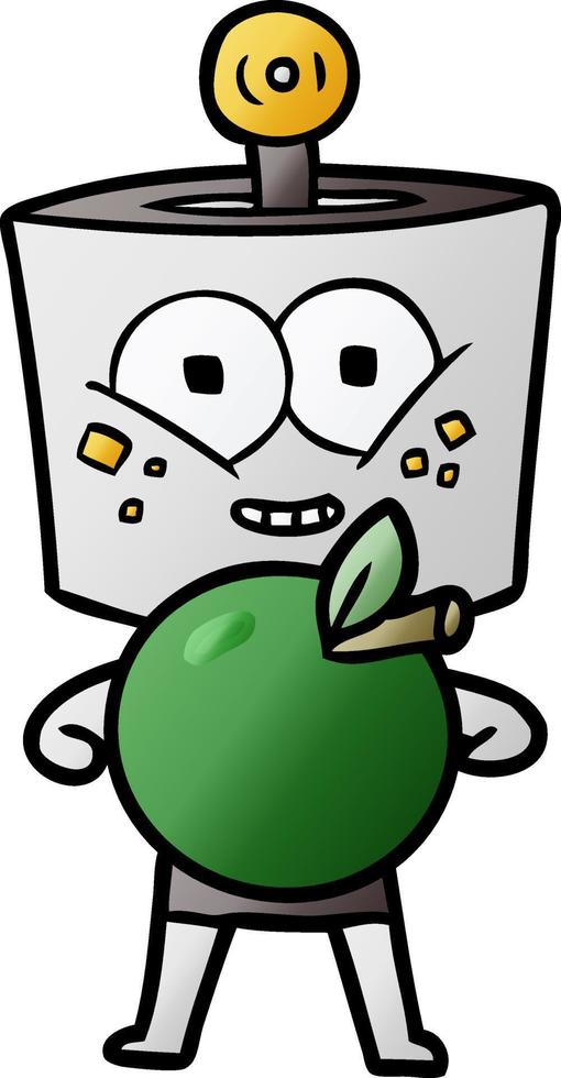 happy cartoon robot with apple vector