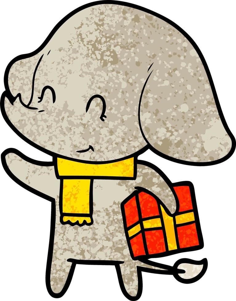 cute cartoon christmas elephant vector