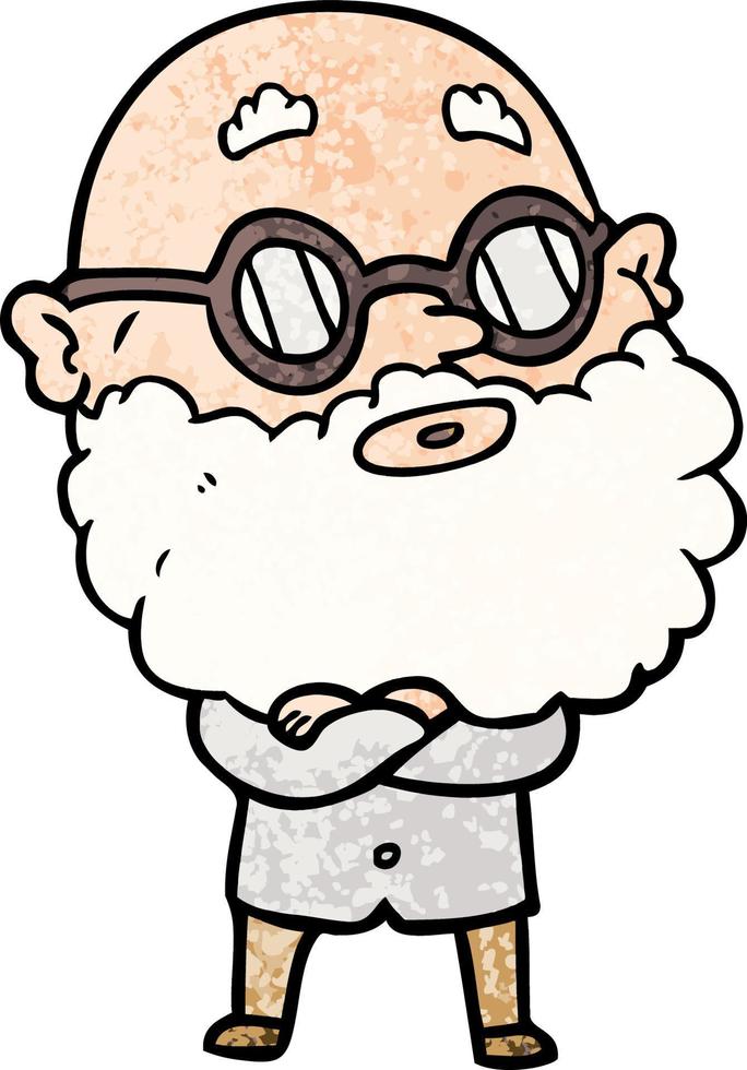 cartoon curious man with beard and glasses vector