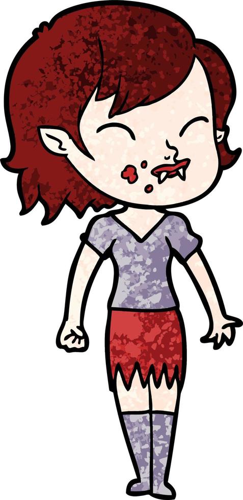 chica vampiro de dibujos animados con sangre en la mejilla vector