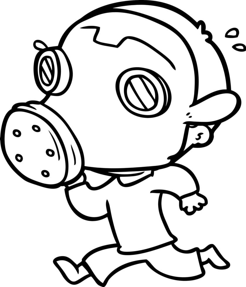 cartoon man wearing gas mask vector