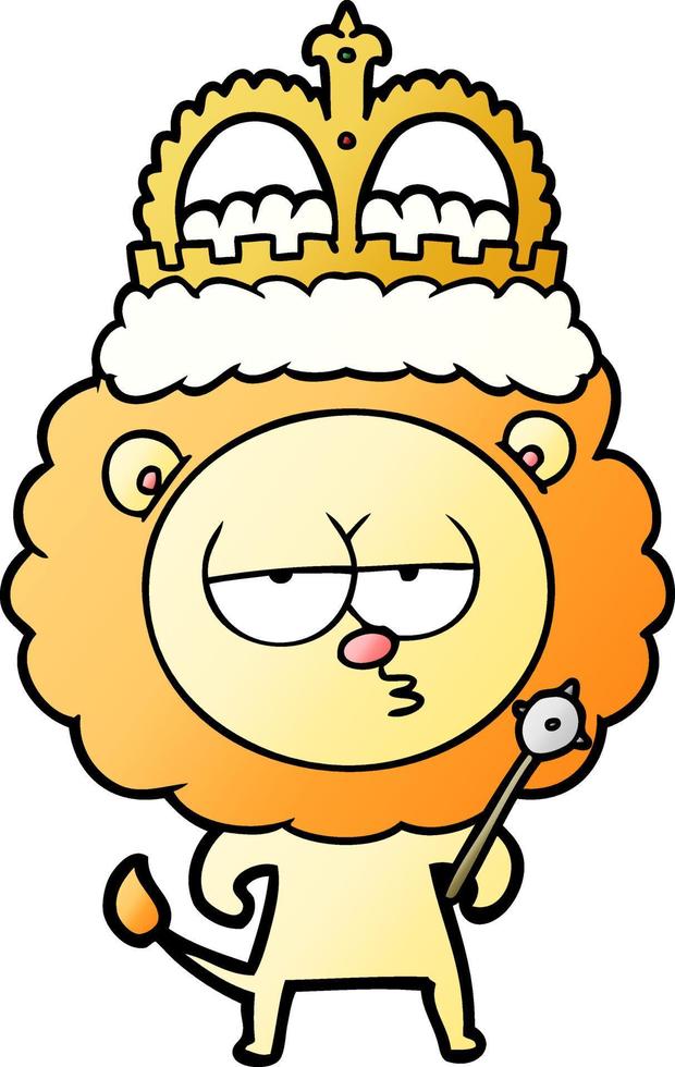 cartoon bored lion wearing crown vector