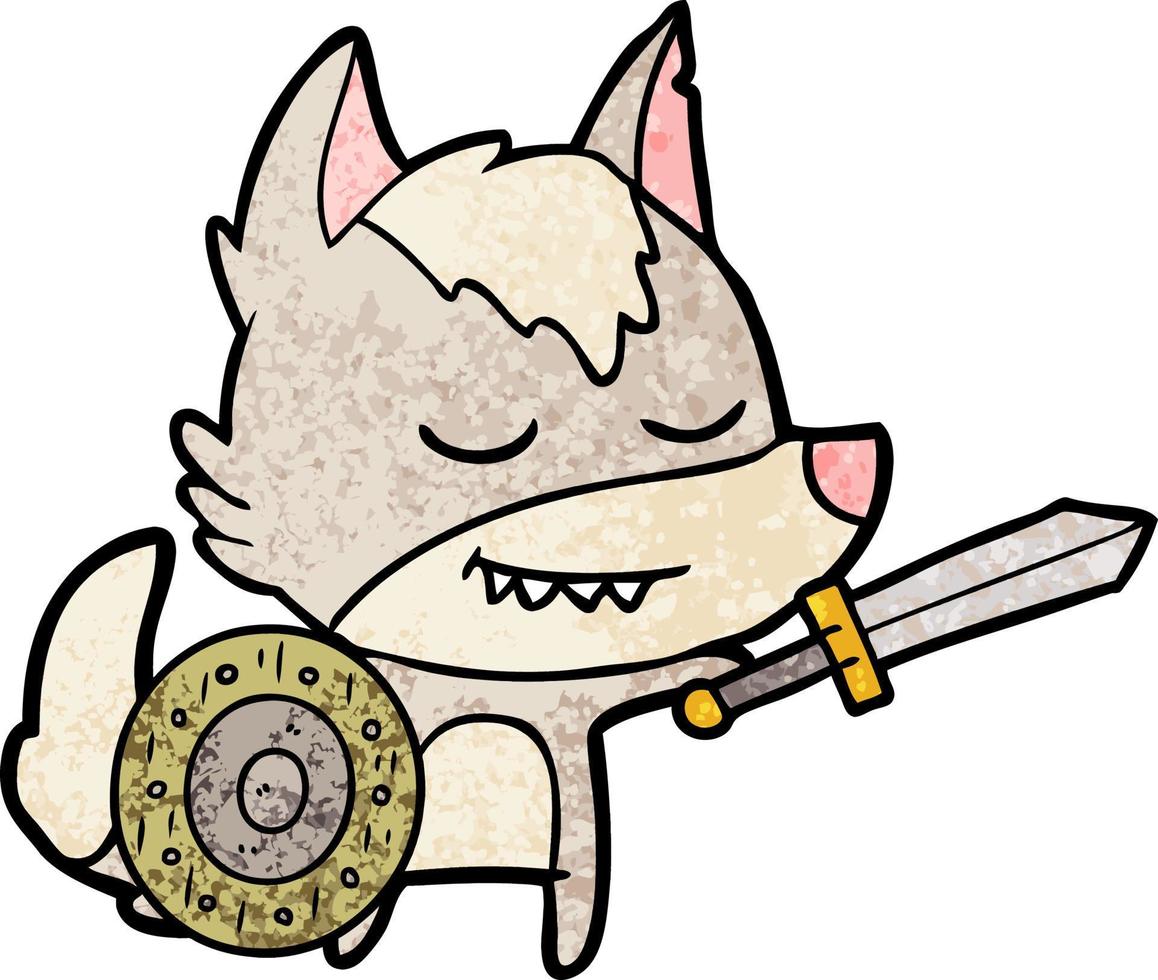 simpático lobo vikingo de dibujos animados vector