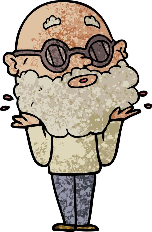 cartoon curious man with beard and sunglasses vector