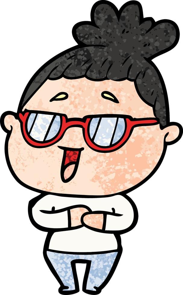 mujer feliz de dibujos animados con gafas vector