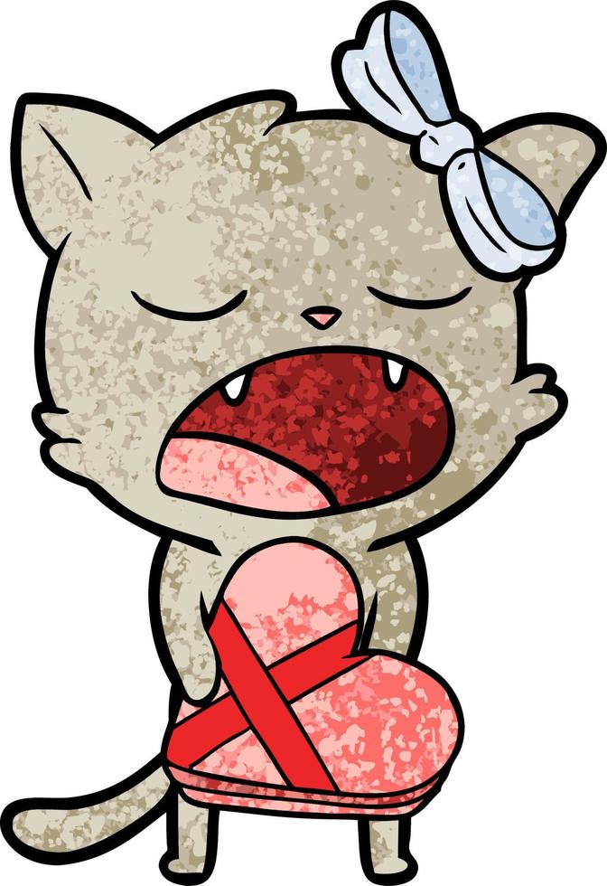 cartoon cat with valentines gift vector