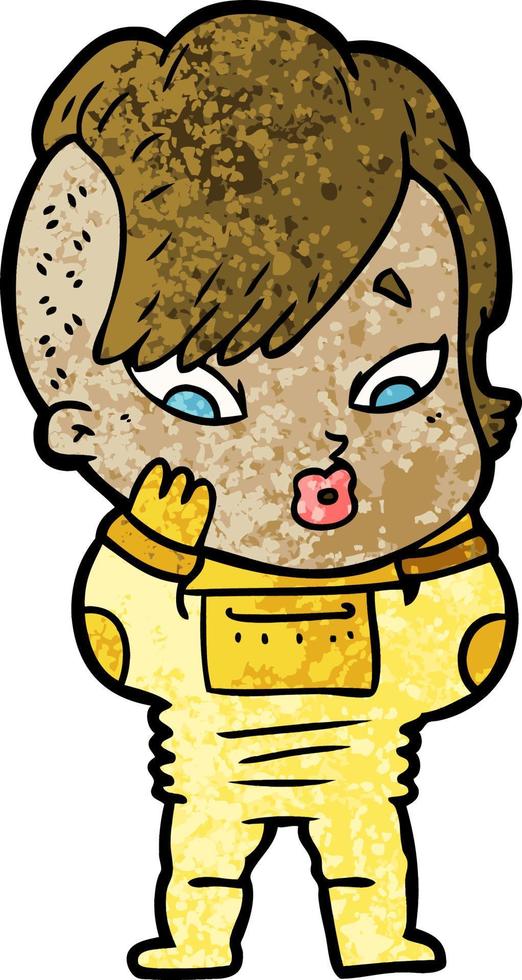 cartoon surprised girl in science fiction clothes vector