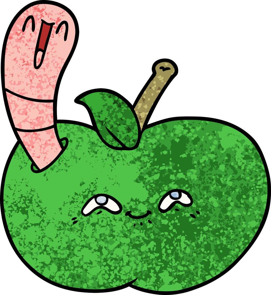 gusano de dibujos animados en manzana feliz vector