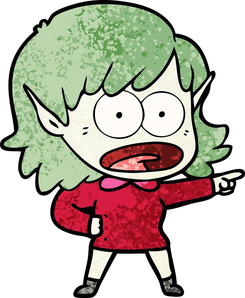 cartoon shocked elf girl pointing vector