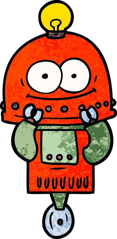 happy carton robot with light bulb vector