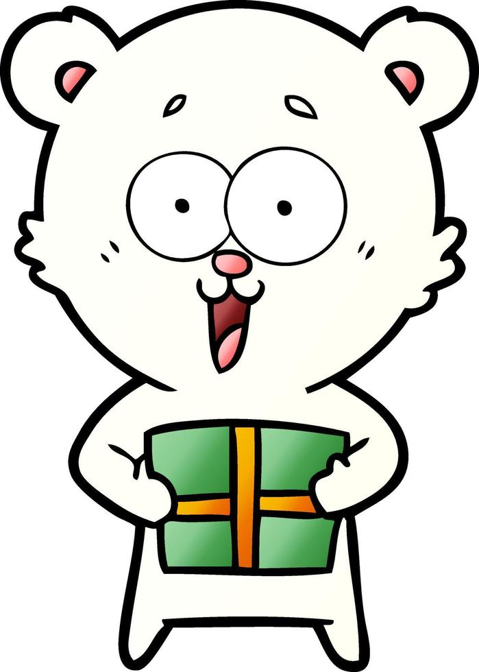 polar bear with christmas present cartoon vector