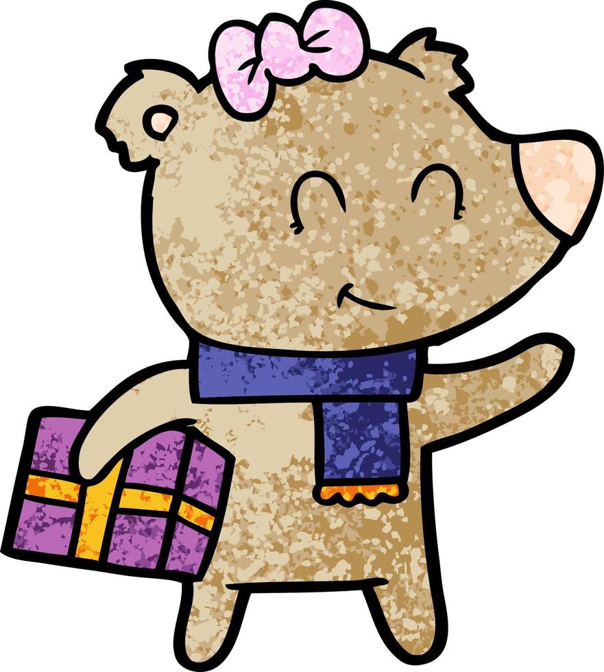 bear cartoon chraracter with present vector