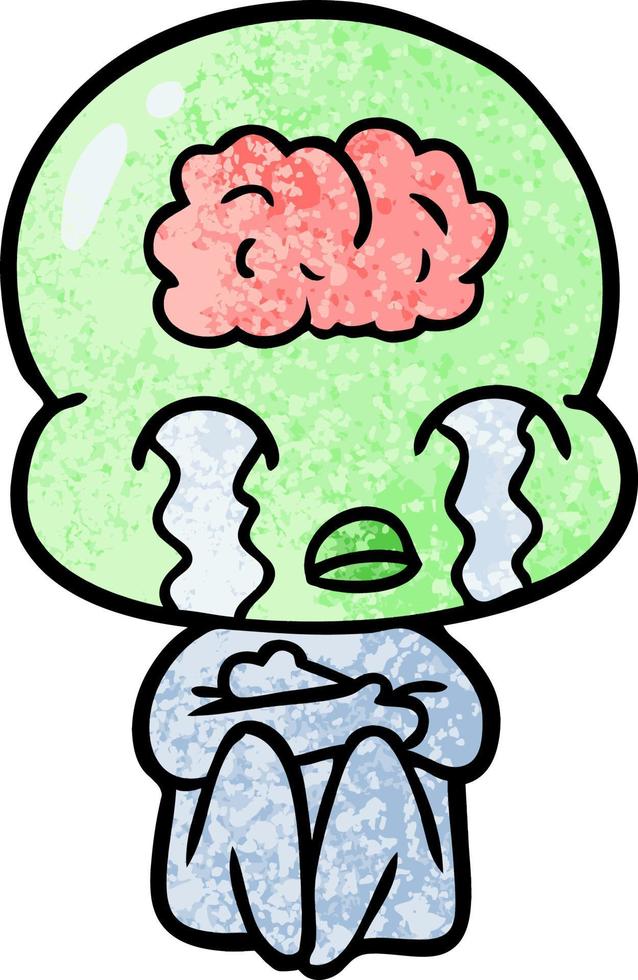 cartoon big brain alien crying vector