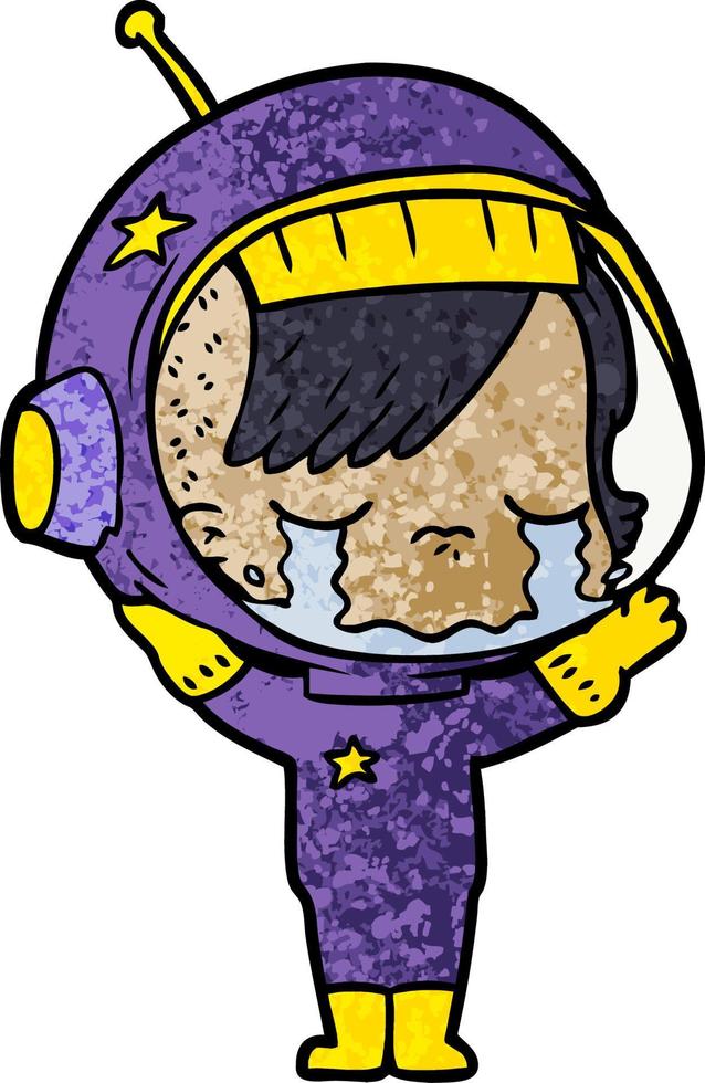 niña astronauta llorando de dibujos animados vector