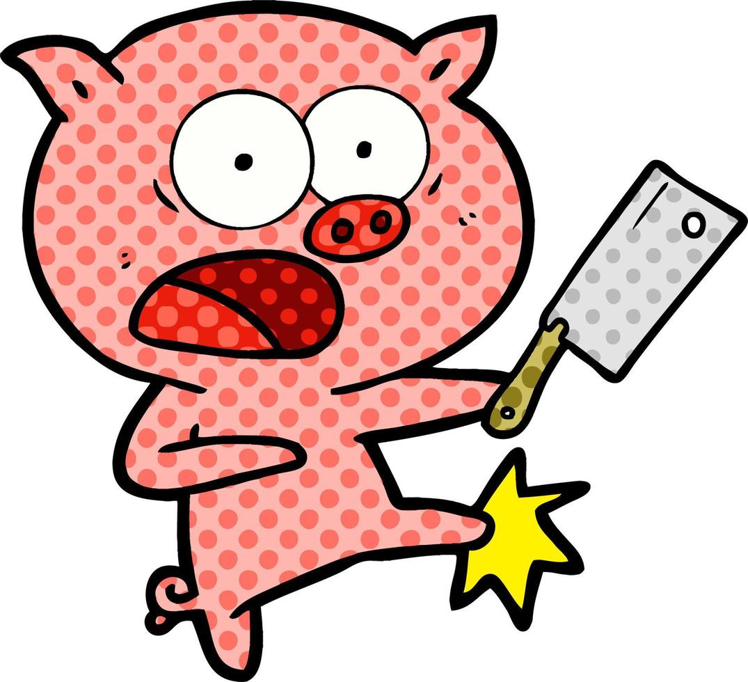 cartoon pig shouting and kicking vector