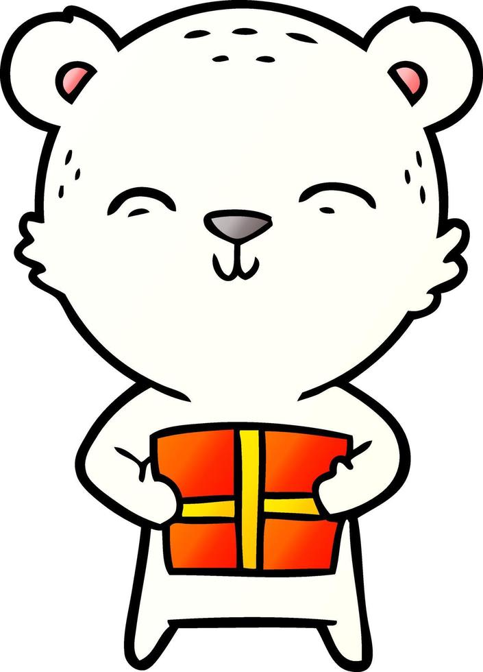 oso polar con dibujos animados de regalo de navidad vector