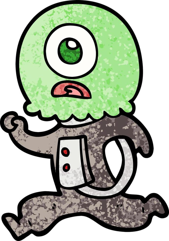 cartoon cyclops alien spaceman running vector