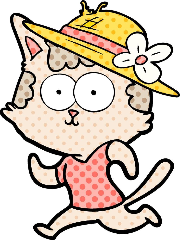 feliz gato de dibujos animados trotando con sombrero vector