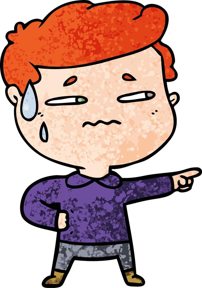 cartoon anxious man pointing vector