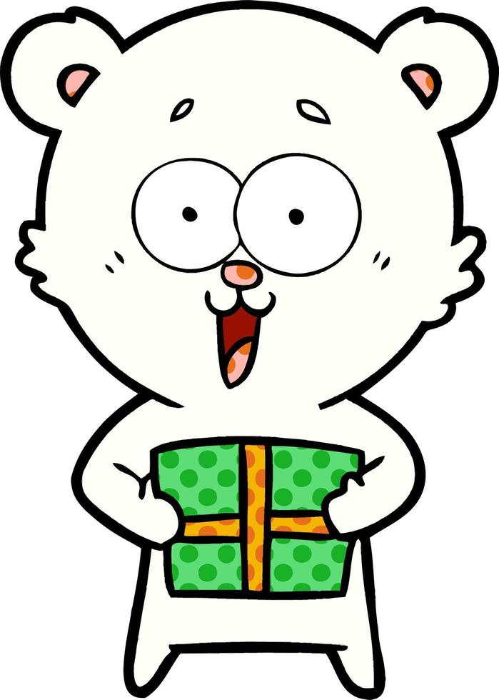 oso polar con dibujos animados de regalo de navidad vector