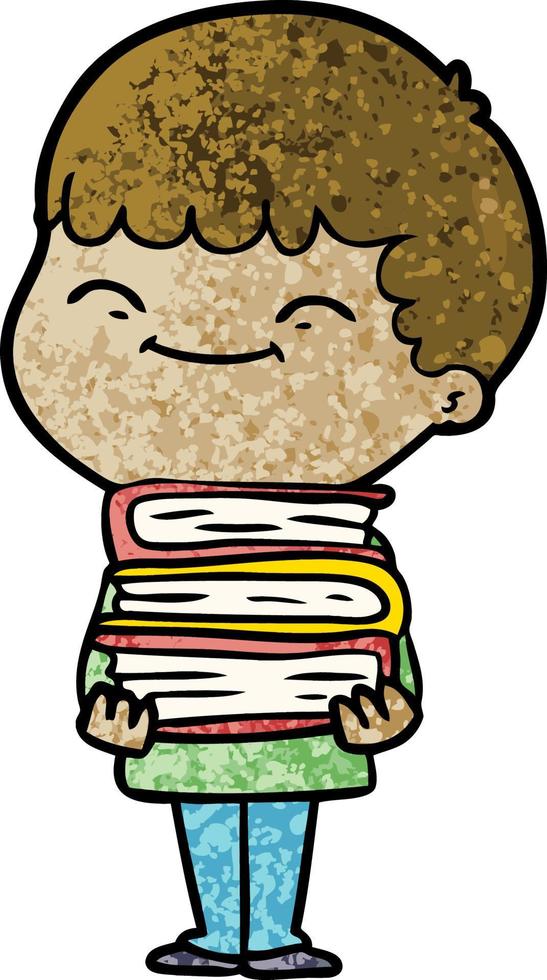 niño feliz de dibujos animados con libros vector