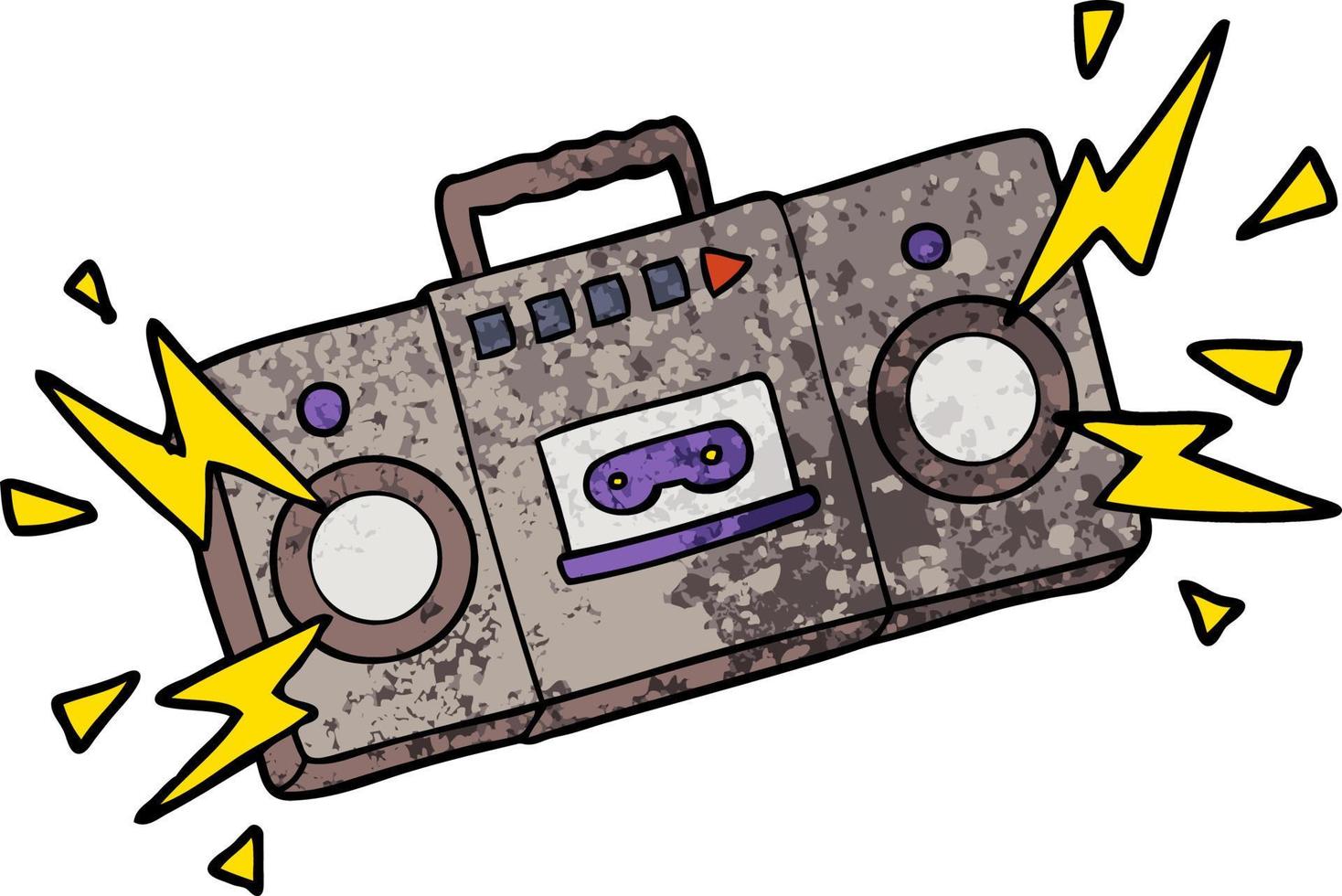 retro cartoon tape cassette player blasting out old rock tunes vector