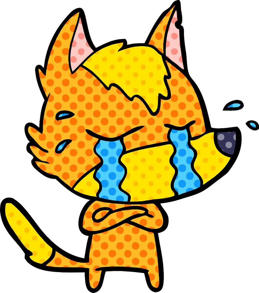 sad little fox cartoon character vector