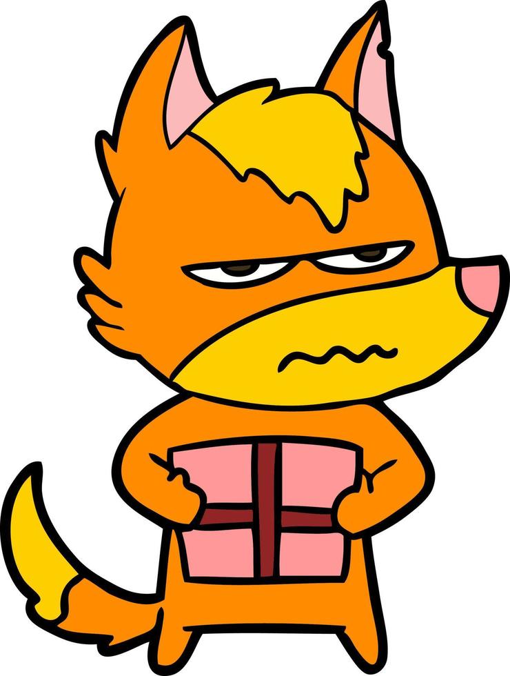 fox cartoon character with present vector