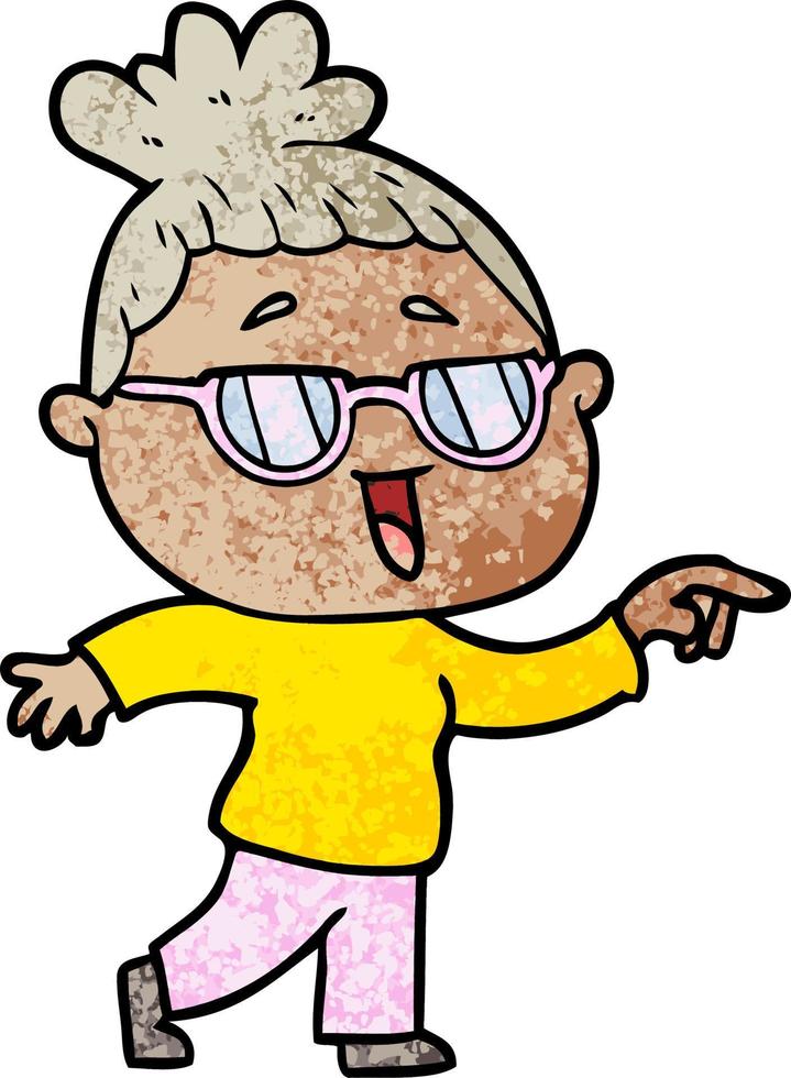 cartoon happy woman wearing spectacles vector