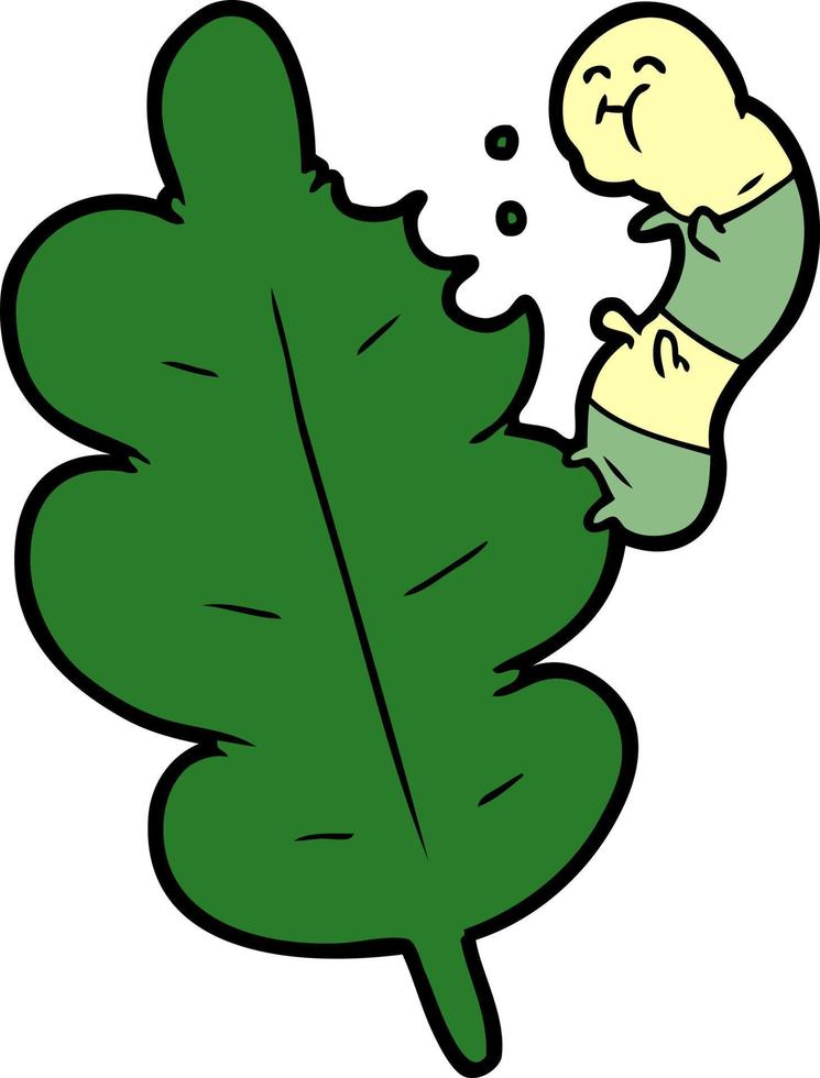 cartoon caterpillar munching leaf vector