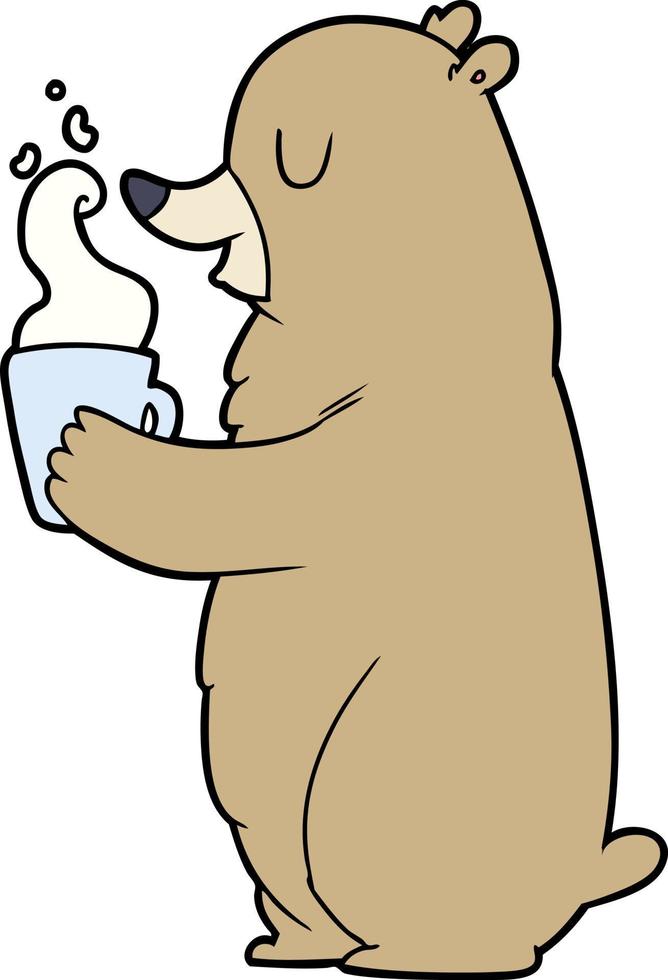 cartoon bear with hot drink vector