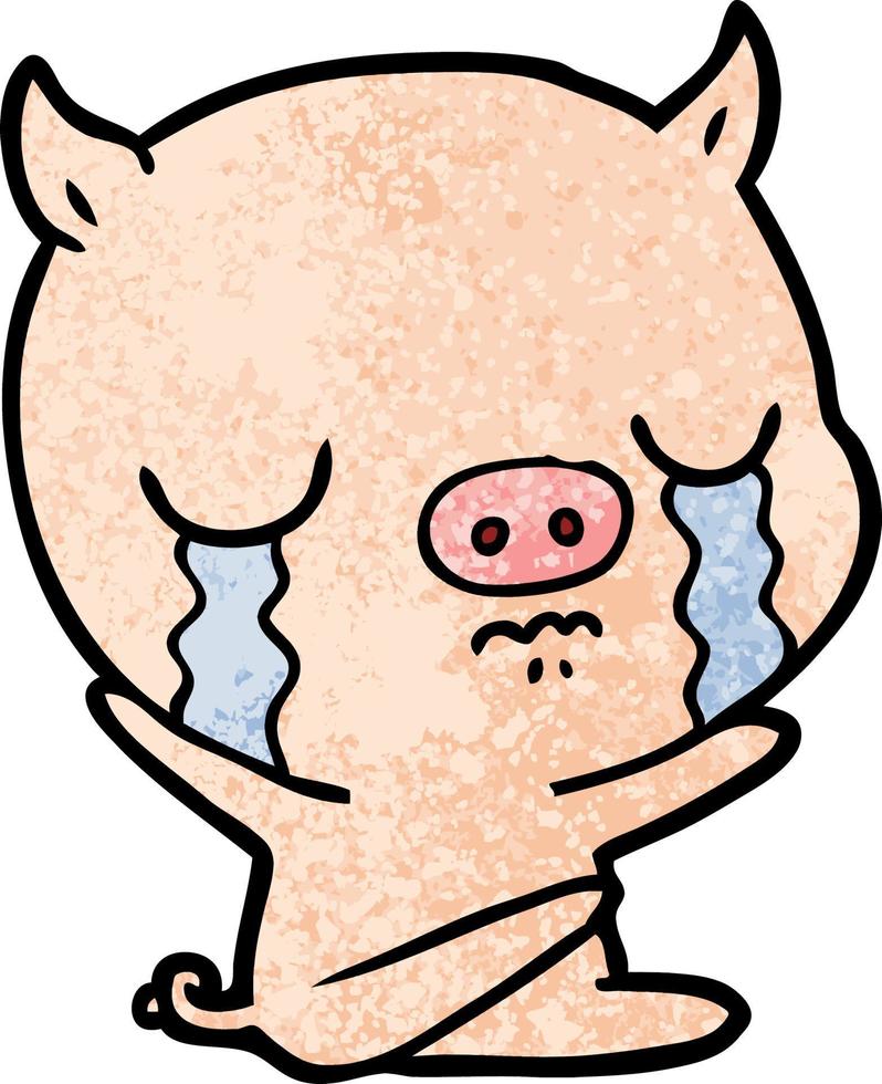 cartoon sitting pig crying vector