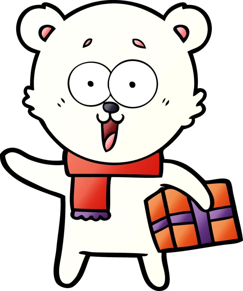 polar bear with christmas present cartoon vector