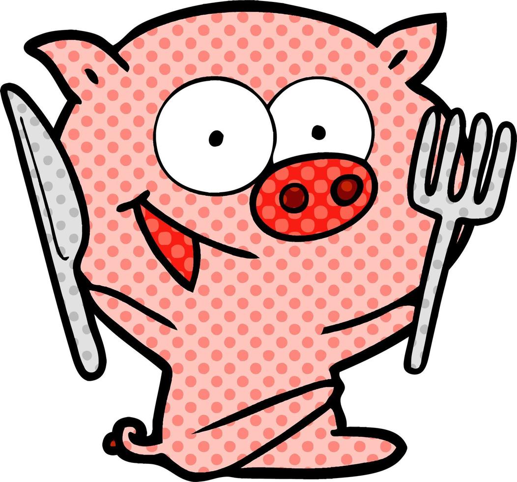 cheerful sitting pig cartoon vector