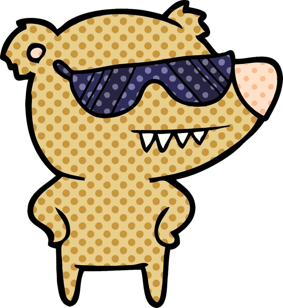 gafas de sol oso de dibujos animados con las manos en las caderas vector