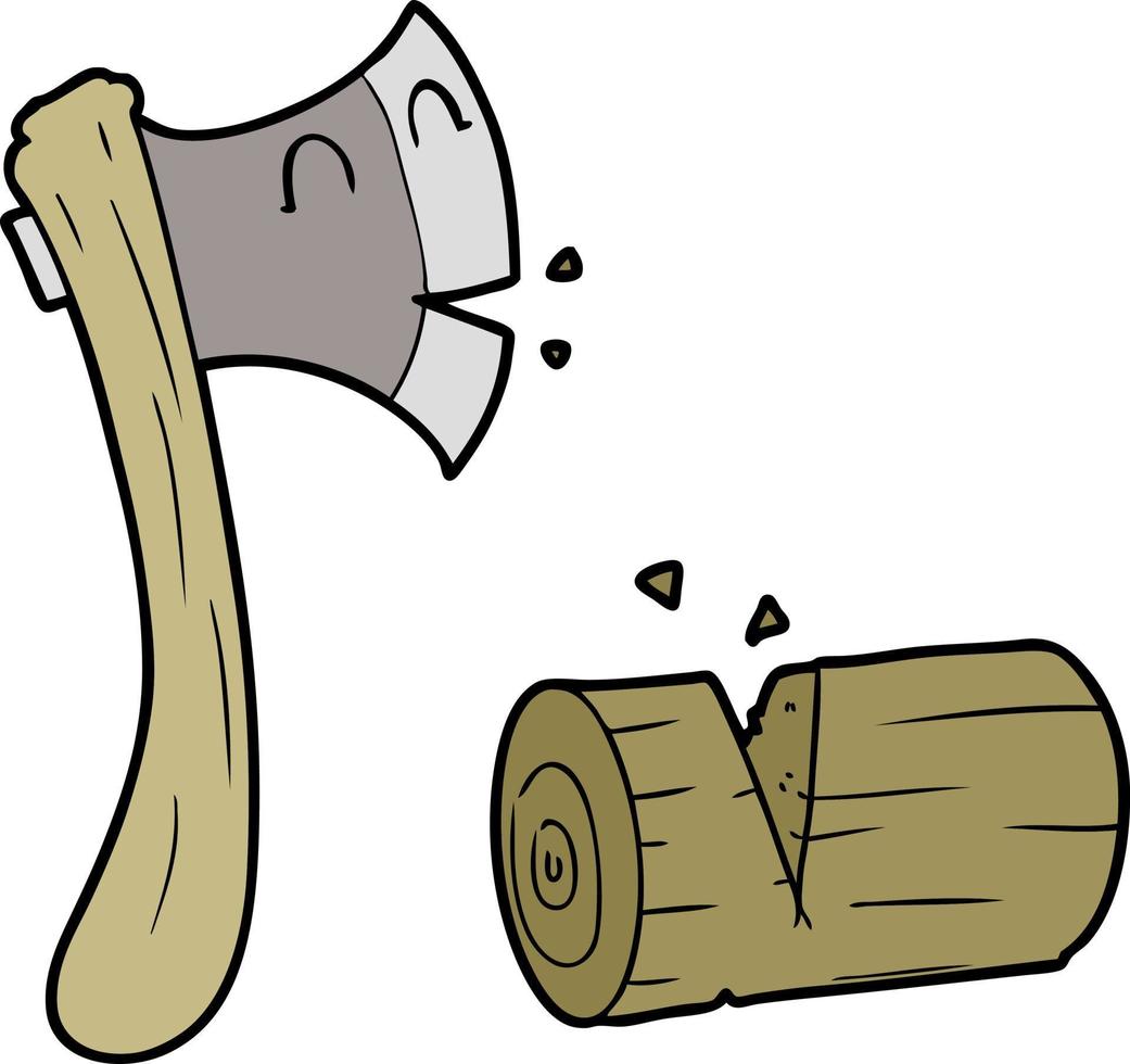 cartoon axe chopping wood vector